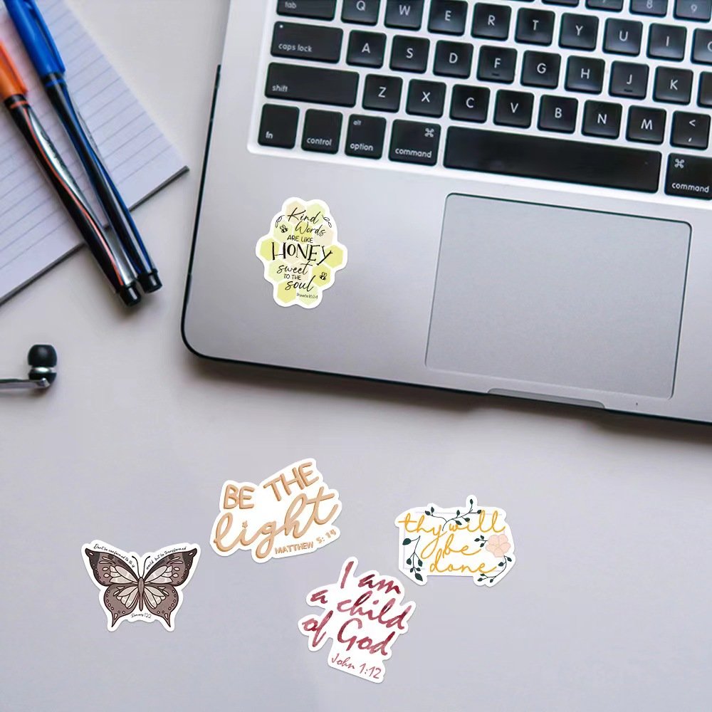 50pcs Bible Phrase Waterproof Graffiti Decorative Sticker Packs For Kids Laptop Skateboard Notebook Water Bottle Cup