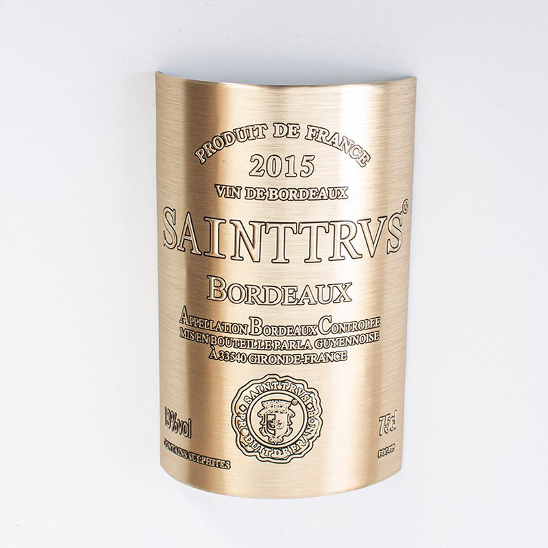 Custom Aluminum Bottle Metal Sticker Adhesive Engraved Metal Labels Gold Foil Embossed Sticker Champagne Wine Label