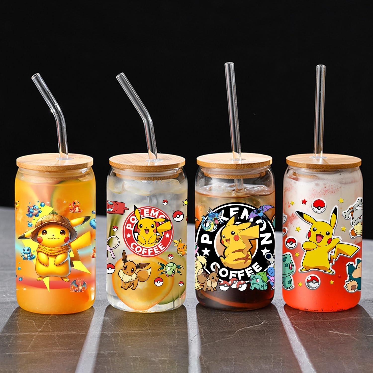Pikachu Squirtle UV DTF Cup Wrap for 16oz Cup Cute Cartoon Wrap Transfer Stickers for Cup Tumbler Waterproof Decal for Bottle