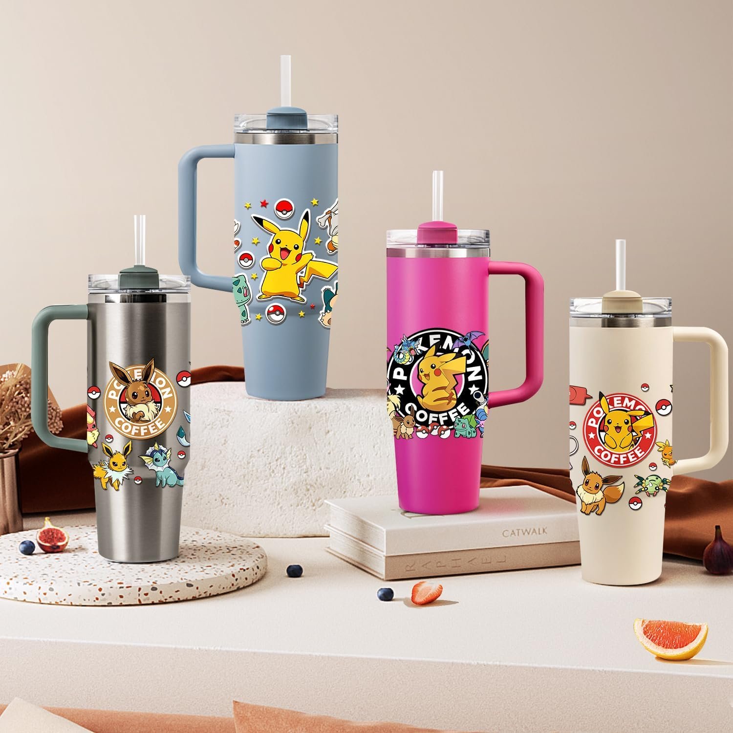 Pikachu Squirtle UV DTF Cup Wrap for 16oz Cup Cute Cartoon Wrap Transfer Stickers for Cup Tumbler Waterproof Decal for Bottle