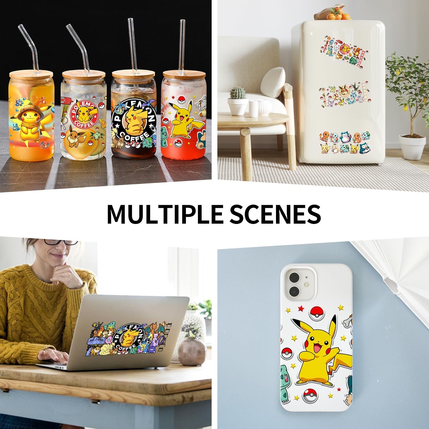 Pikachu Squirtle UV DTF Cup Wrap for 16oz Cup Cute Cartoon Wrap Transfer Stickers for Cup Tumbler Waterproof Decal for Bottle