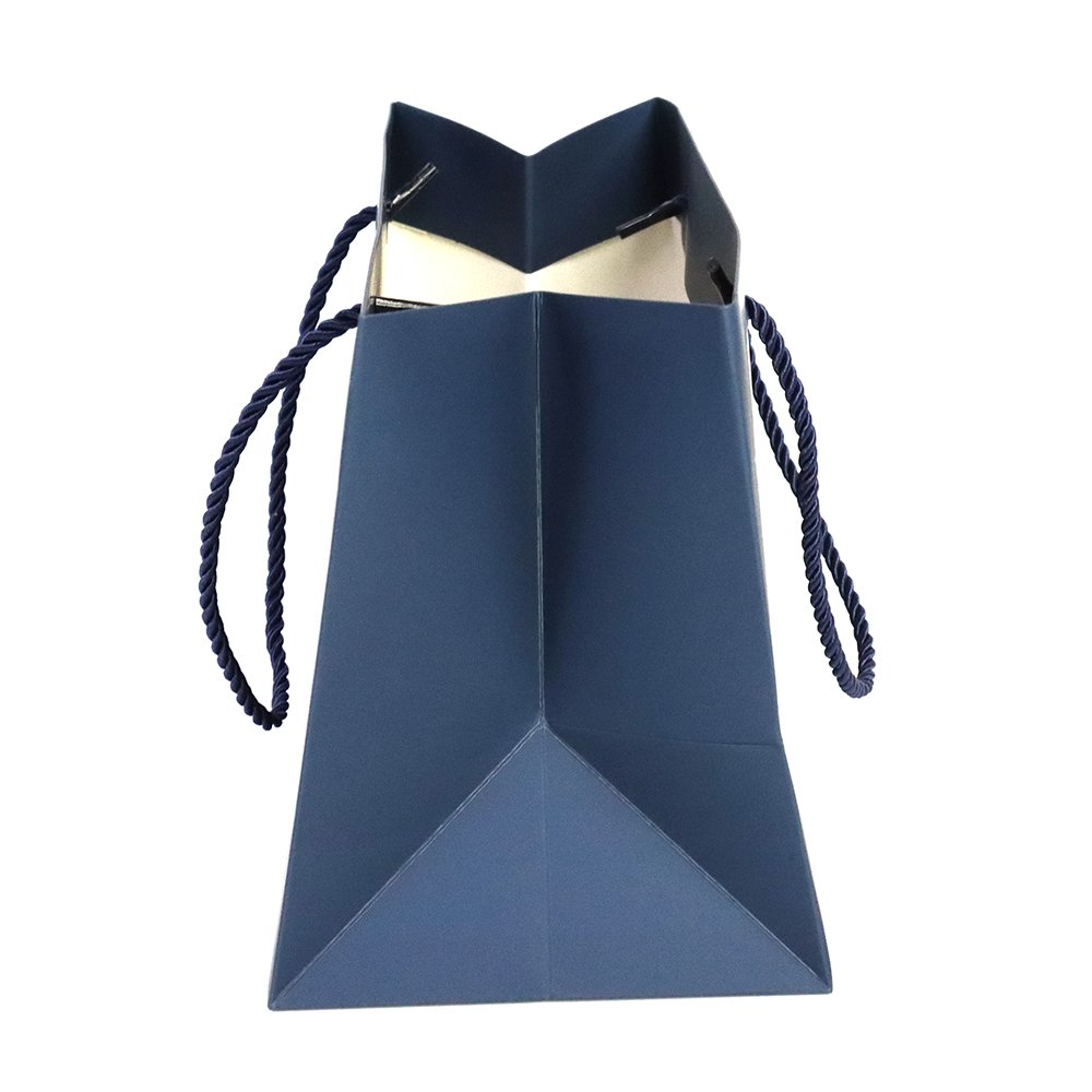 China Factory Gold Hot Stamping Logo Blue Paper Luxury Packaging Gift Shopping Bag For Fashion Apparel Jewelry