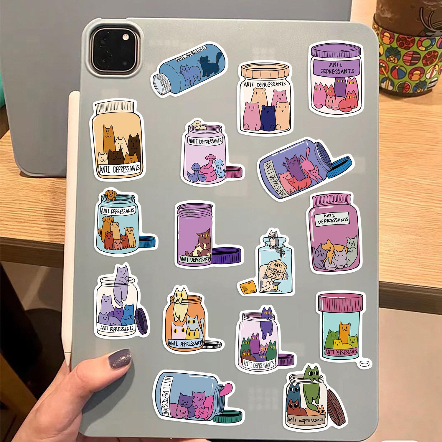50Pcs Anti Depressants Medicine Bottle Graffiti Stickers For Phone Wall Decor Creative Cat Capybara Medical Sticker