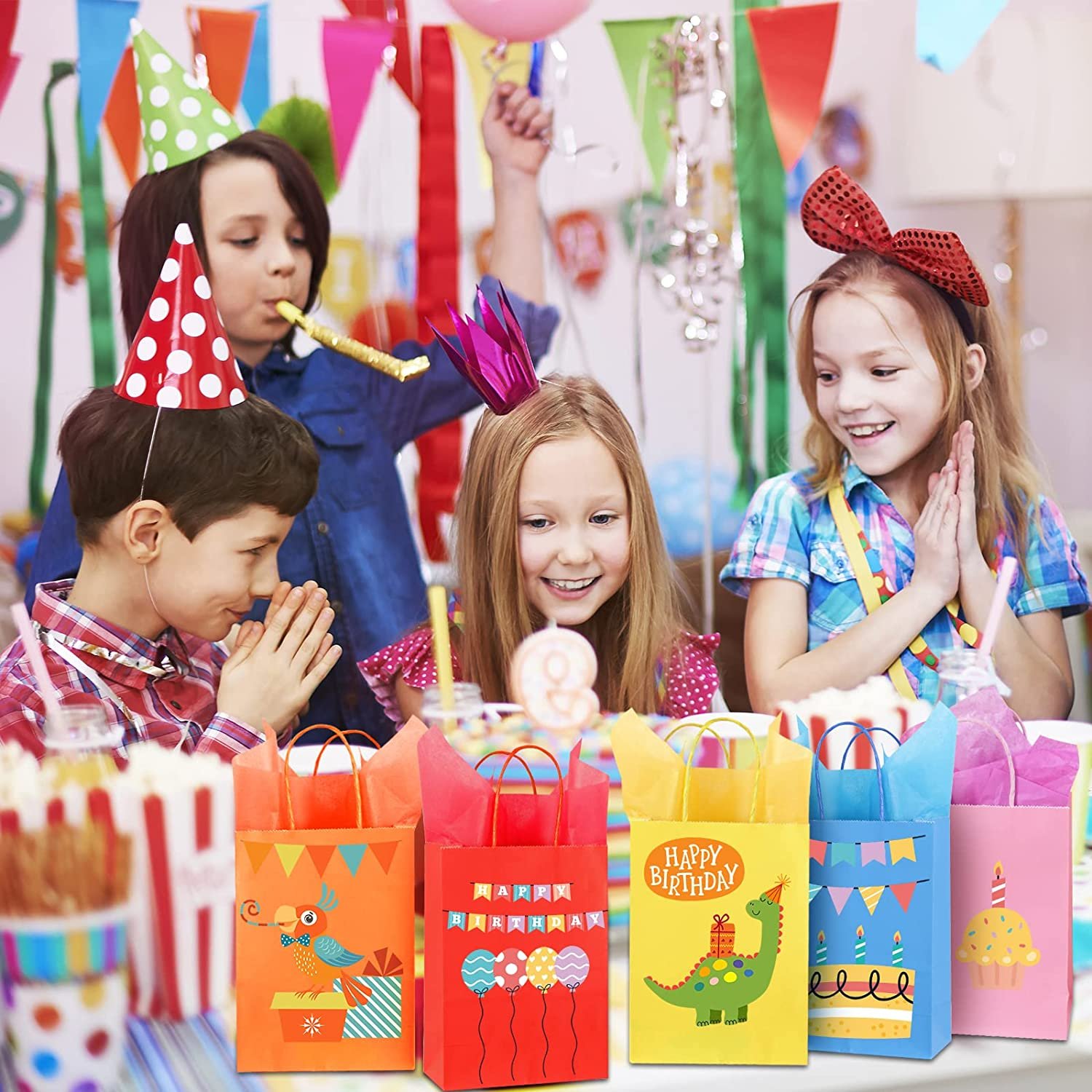 Favor Colored Candy Kraft Colored Paper Bag Wholesale Colors Party with Handle for Birthday Custom Offset Printing Recyclable