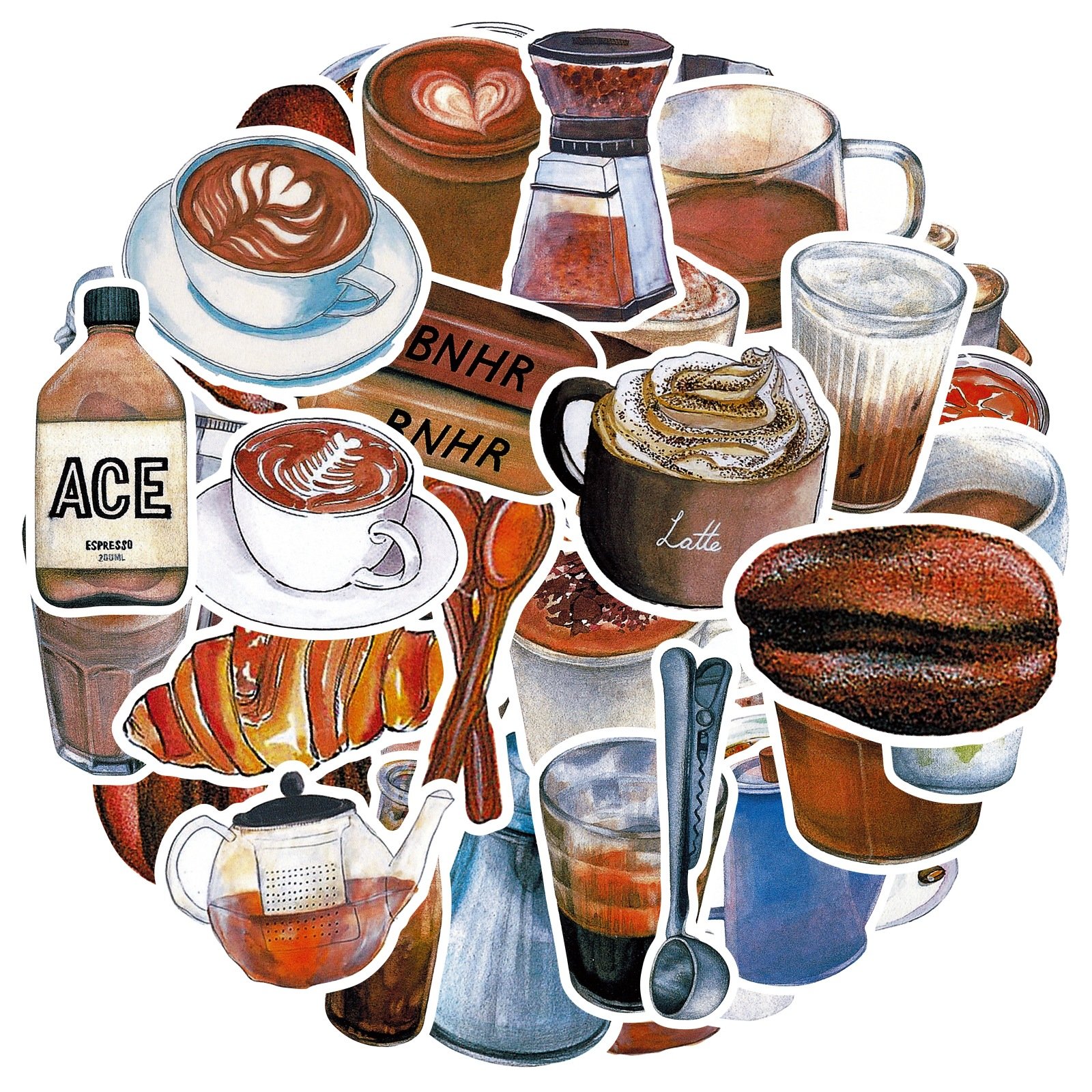 50Pcs Vintage Coffee Logo Cup Decorative Stickers For Bar Coffee Shop Gift Decor Cafe Bottle Baked Latte Sticker