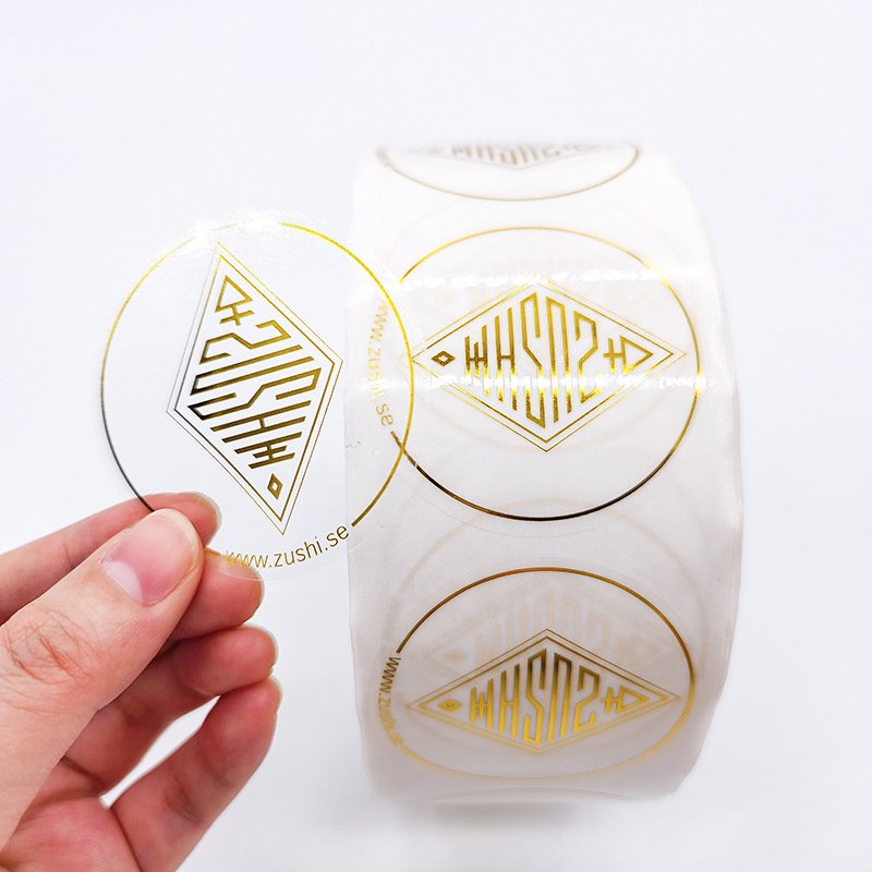 new design waterproof transparent custom logo QR code sticker gold foil stamping clear label sticker