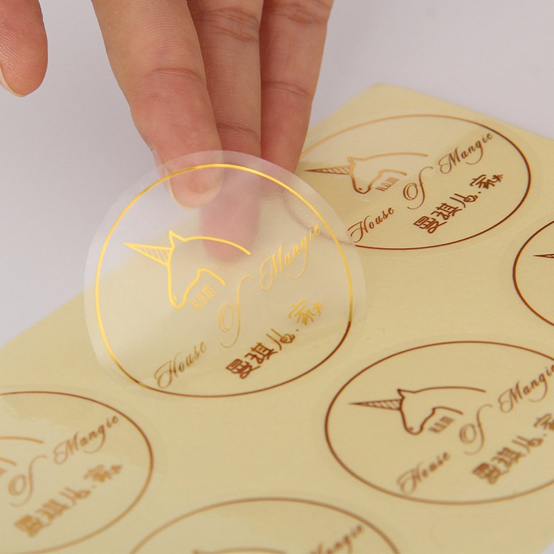 new design waterproof transparent custom logo QR code sticker gold foil stamping clear label sticker