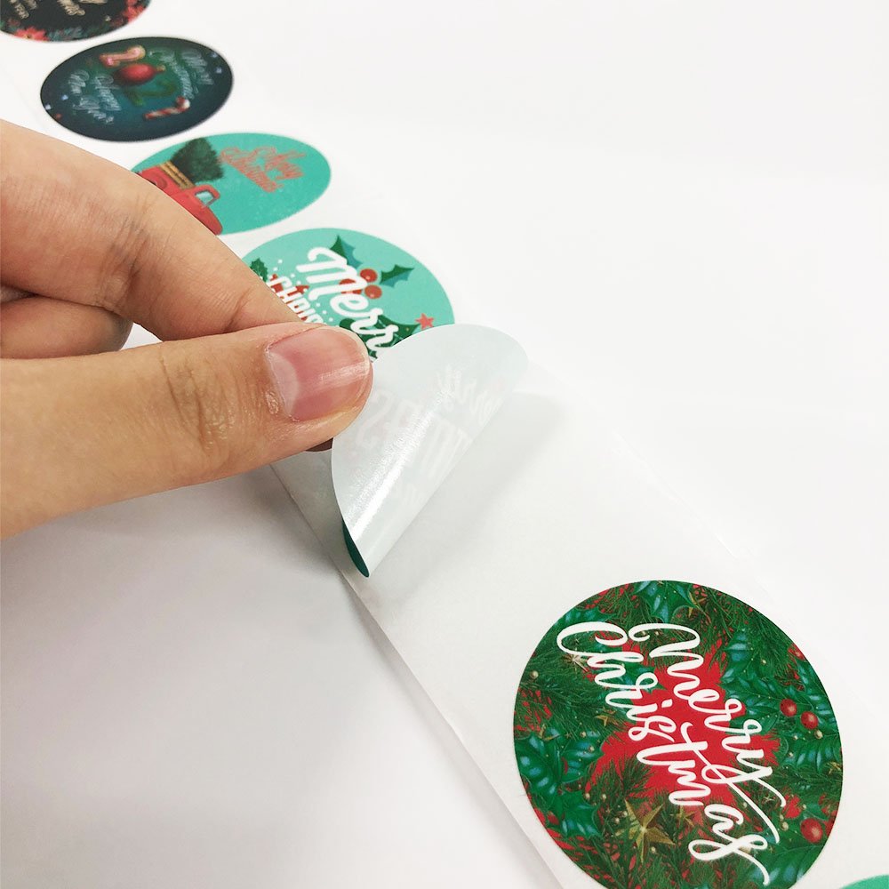Custom Colorful Round Label Adhesive Stickers Logo Window Stickers Houses Merry Christmas Sticker for Door Wall Stair