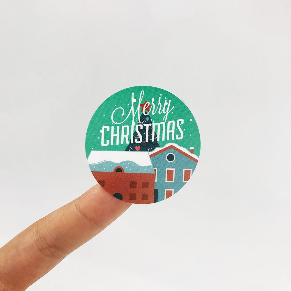 Custom Colorful Round Label Adhesive Stickers Logo Window Stickers Houses Merry Christmas Sticker for Door Wall Stair