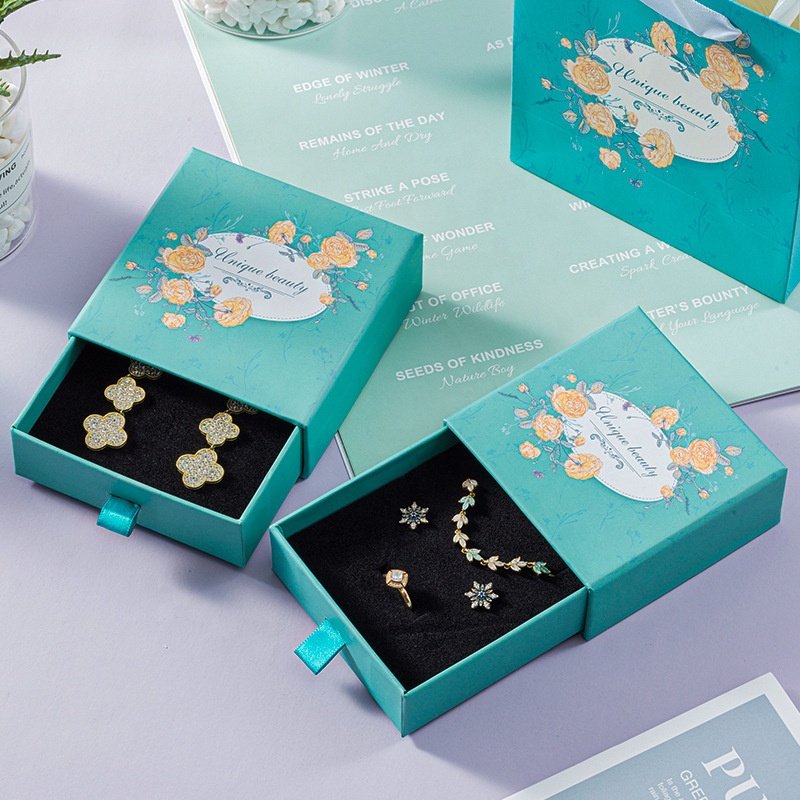 Drawer gift boxes for ring luxury travel velvet jewelry box with custom logo for ring gift box packaging
