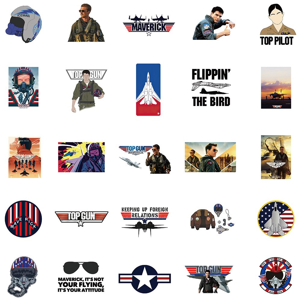 50pcs Top Gun Maverick Movie Cartoon Stickers Diy Skateboard Laptop Phone Case Helmet Car Waterproof Toys Cool Die Cut Sticker