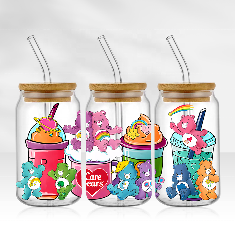 Big Factory Wholesale Glass Can Label Waterproof UV DTF Cup Wrap Transfers Sticker 16 oz UV DTF Cup Wraps