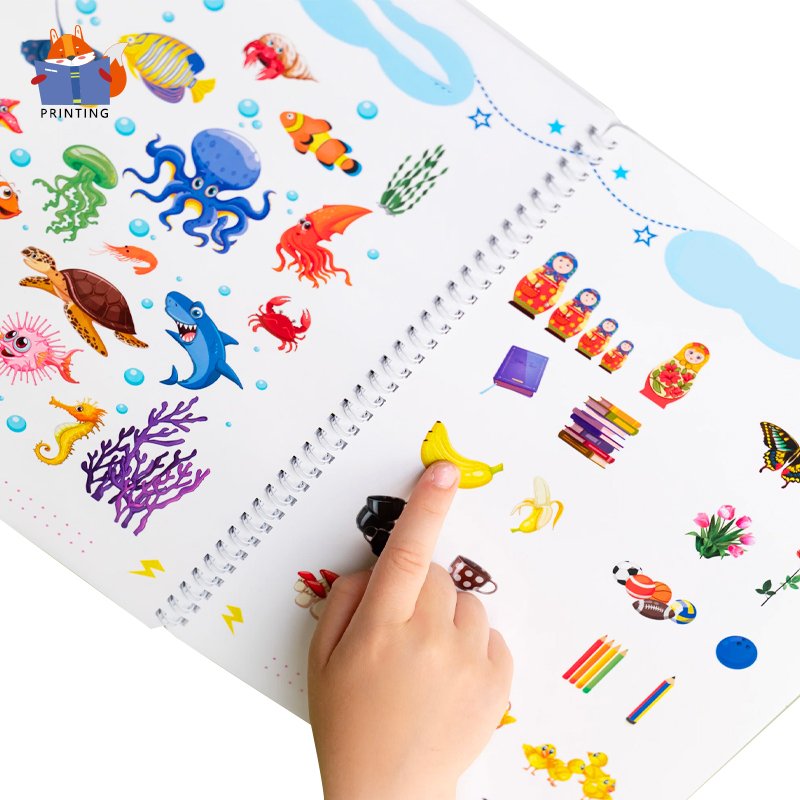 Print On Demand Custom Publishing Services Educational Kids Sticker Sheet Coloring Book Printing Reusable Waterproof Cartoon