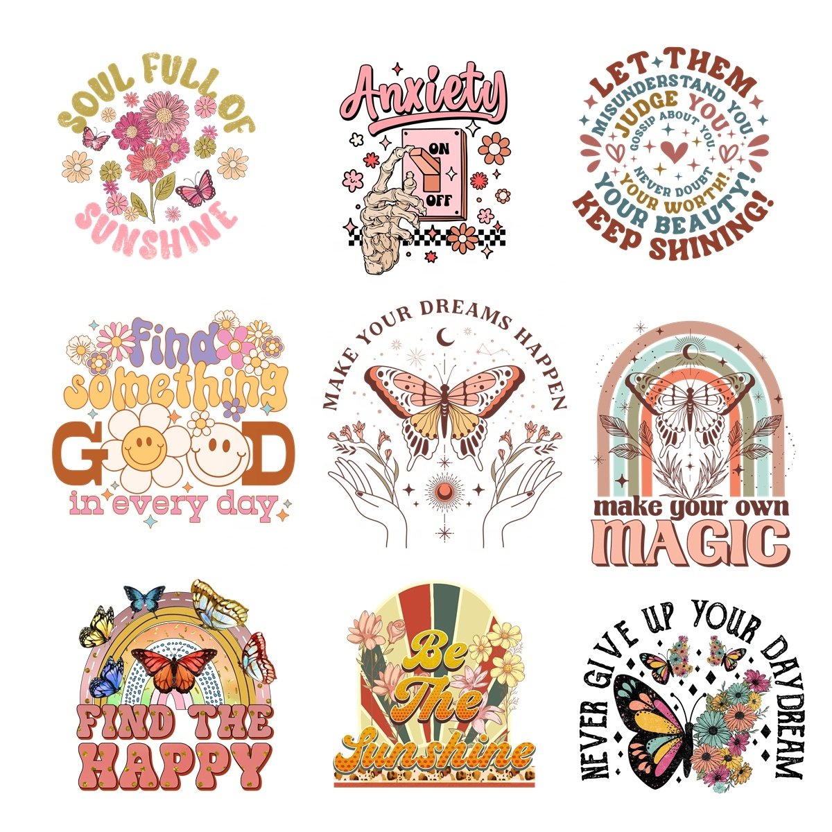 64+ Custom Affirmation Positive DTF Ready to Press dtf Transfers tshirt DTF Transfers Mental Health Retro IRon on Stickers