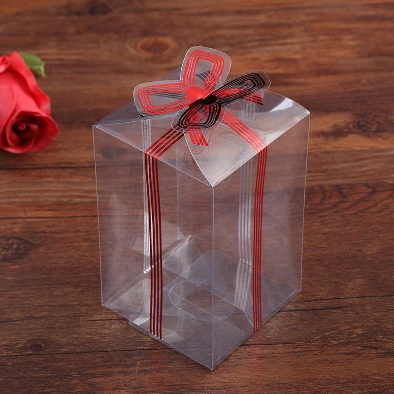Custom Design Print Gold Stamp With Gold Blue Red Cute Bow Clear Plastic PVC Packaging Boxes High Transparent