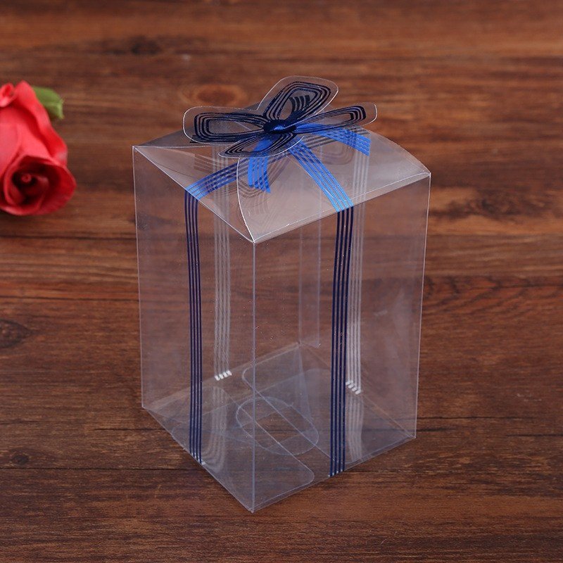 Custom Design Print Gold Stamp With Gold Blue Red Cute Bow Clear Plastic PVC Packaging Boxes High Transparent