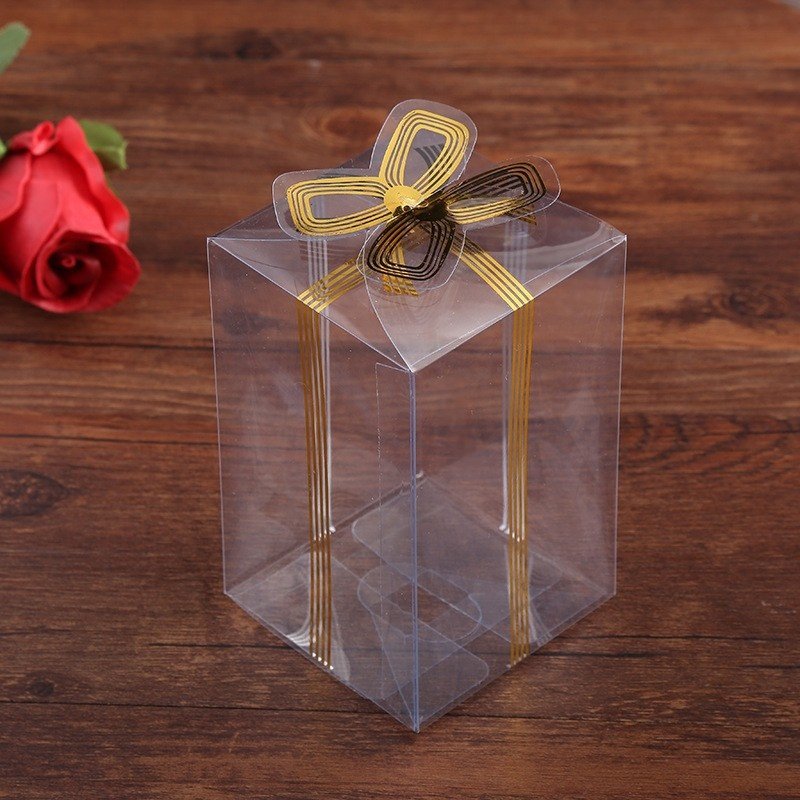 Custom Design Print Gold Stamp With Gold Blue Red Cute Bow Clear Plastic PVC Packaging Boxes High Transparent