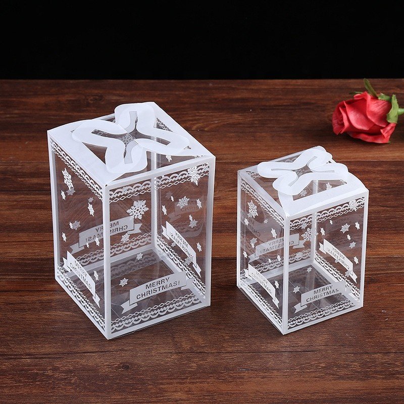 Custom Design Print Gold Stamp With Gold Blue Red Cute Bow Clear Plastic PVC Packaging Boxes High Transparent