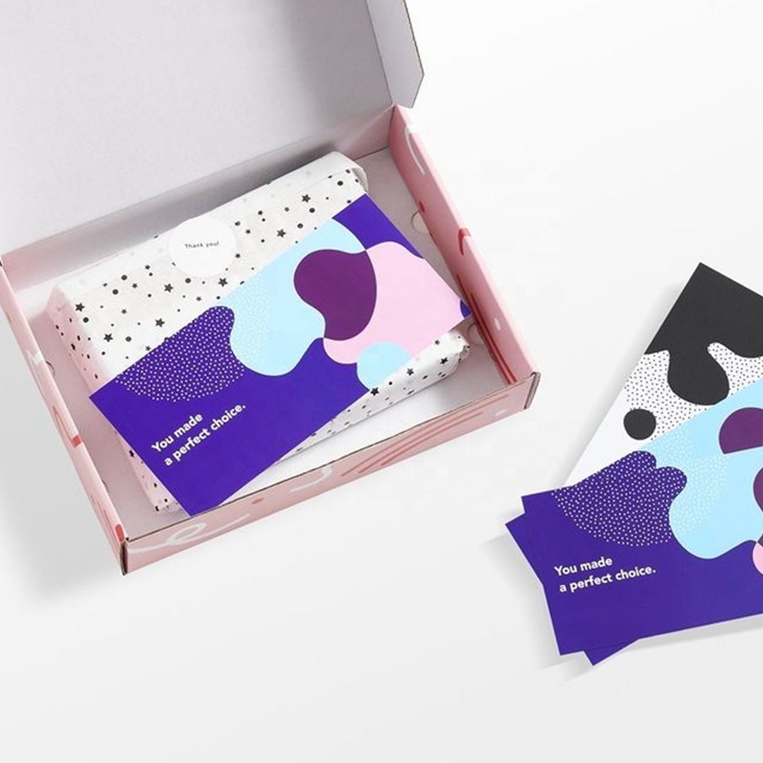 Ecommerce Corrugated Box Packaging Custom Brand Logo Mailer Shipping Box with Paper Card Tissue Paper Sticker for Small Business