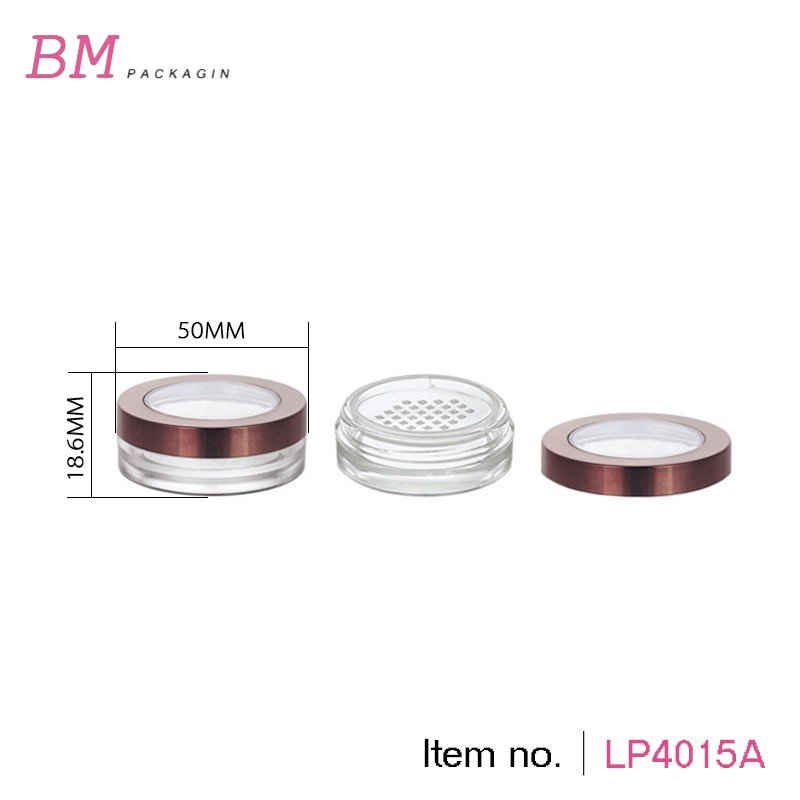 1.5g AS clear rimmed window plastic round mini loose powder jar with pull tab seal sticker sifter