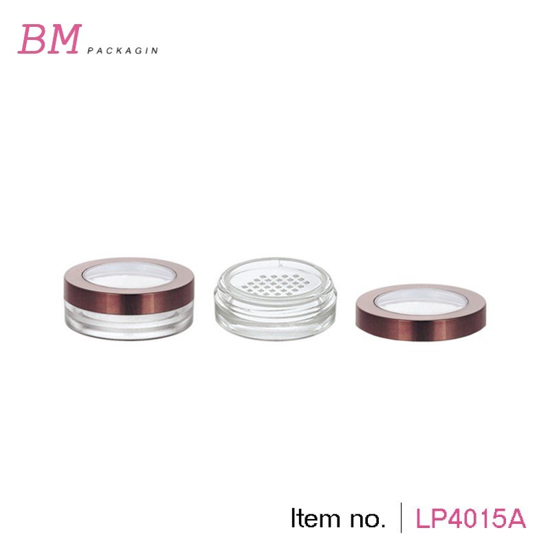1.5g AS clear rimmed window plastic round mini loose powder jar with pull tab seal sticker sifter