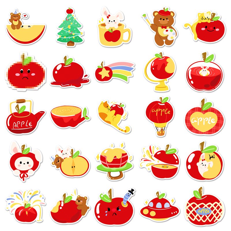 50Pcs High Quality Waterproof Cartoon Fruit Custom Sticker Decorations Kawaii Original Apple Cartoon Sticker