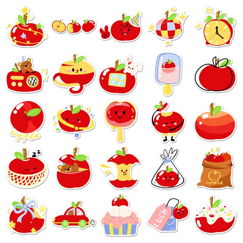 50Pcs High Quality Waterproof Cartoon Fruit Custom Sticker Decorations Kawaii Original Apple Cartoon Sticker