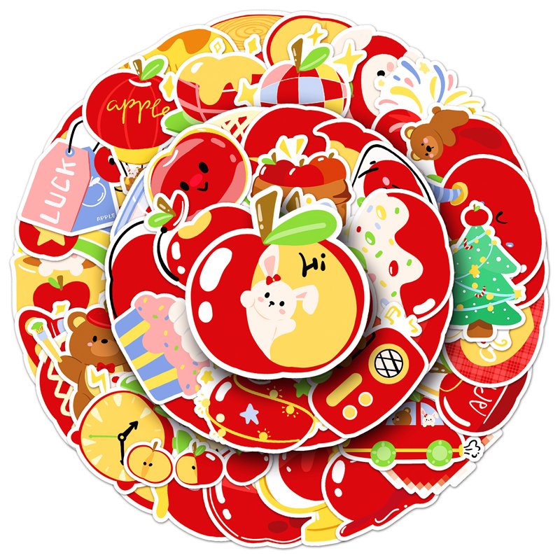 50Pcs High Quality Waterproof Cartoon Fruit Custom Sticker Decorations Kawaii Original Apple Cartoon Sticker