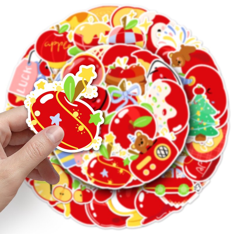 50Pcs High Quality Waterproof Cartoon Fruit Custom Sticker Decorations Kawaii Original Apple Cartoon Sticker