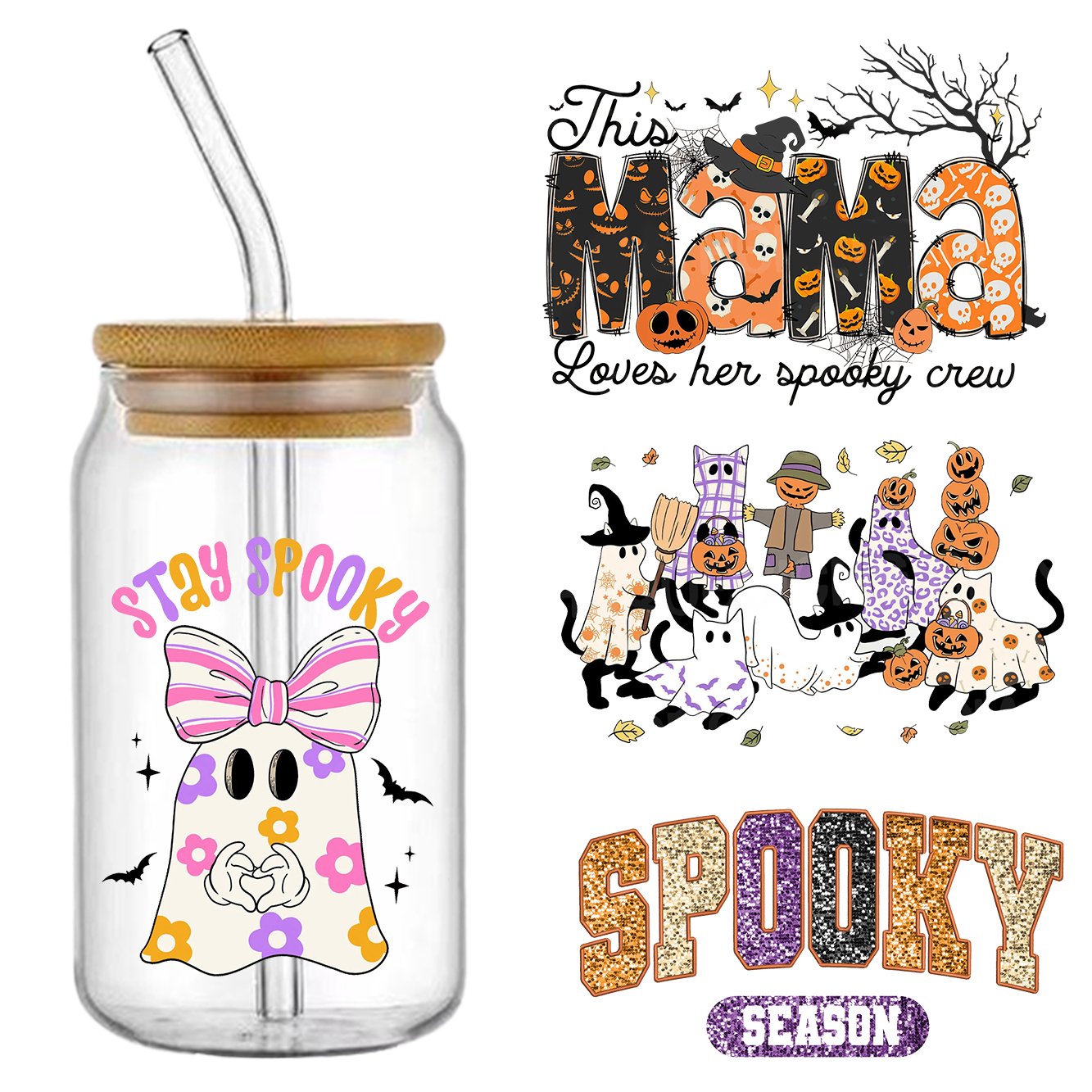 20000+ styles New Design Halloween Series Pattern UV Transfer Sticker Crystal Label 16oz UVDTF Cup Sticker
