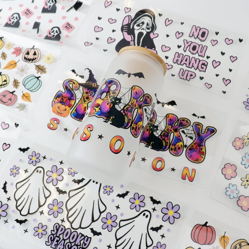 20000+ styles New Design Halloween Series Pattern UV Transfer Sticker Crystal Label 16oz UVDTF Cup Sticker