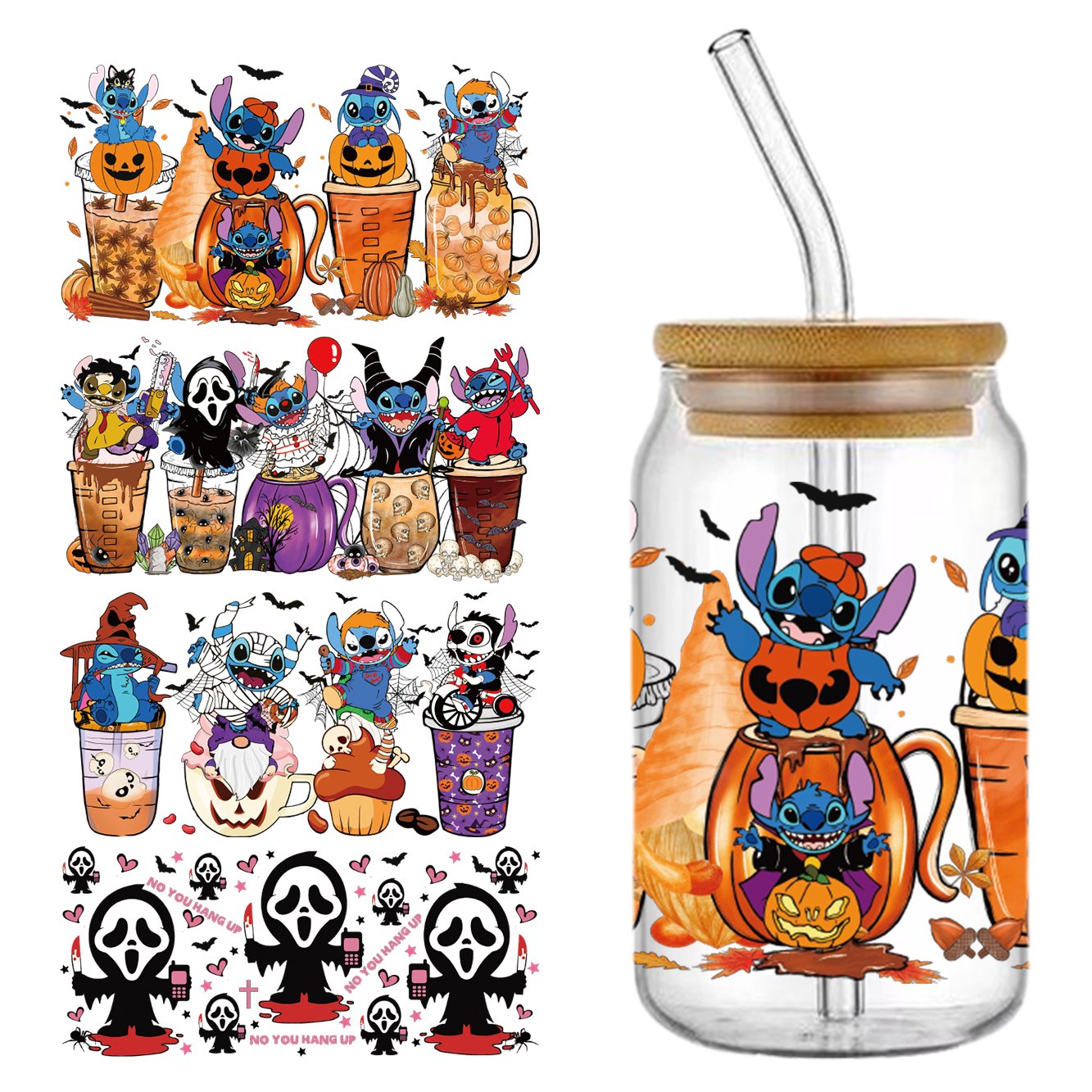 20000+ styles New Design Halloween Series Pattern UV Transfer Sticker Crystal Label 16oz UVDTF Cup Sticker