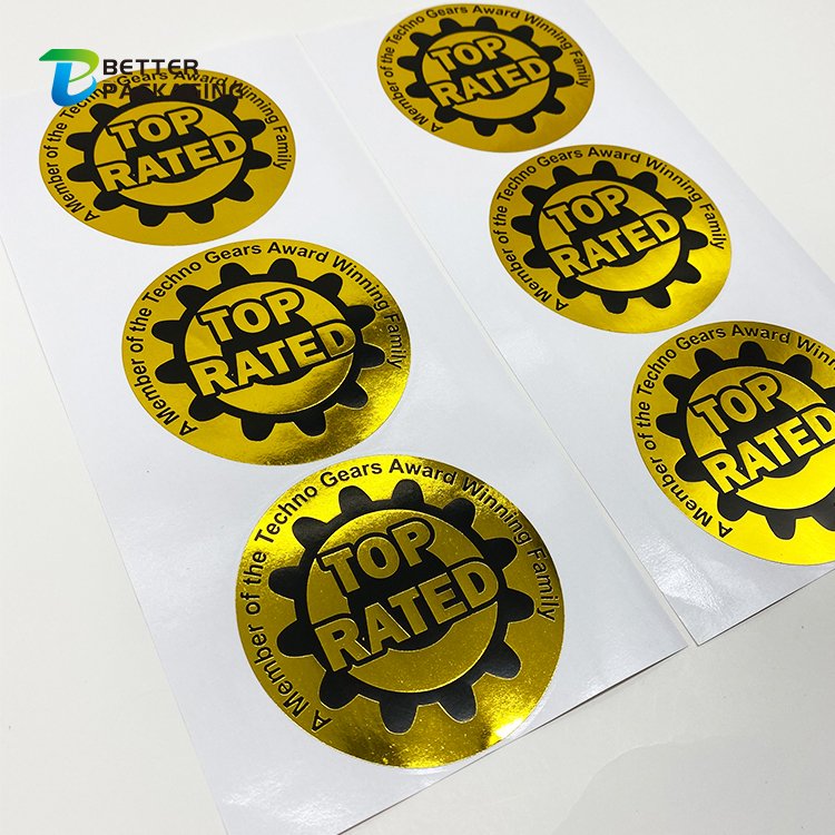 Brand Name Vinyl Adhesive Custom Black Logo Label Packaging Circle Gold Foil Stamping Embossed Printed Sticker