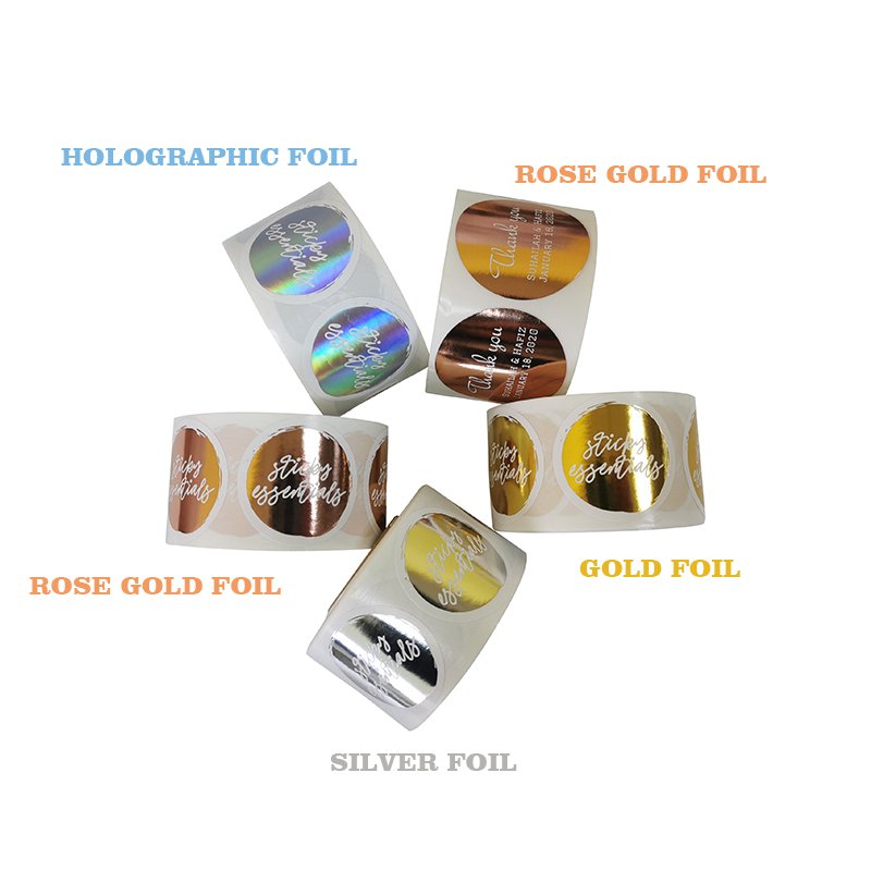 custom bottle rose gold foil round label printing adhesive roll packaging holographic foil sticker for business