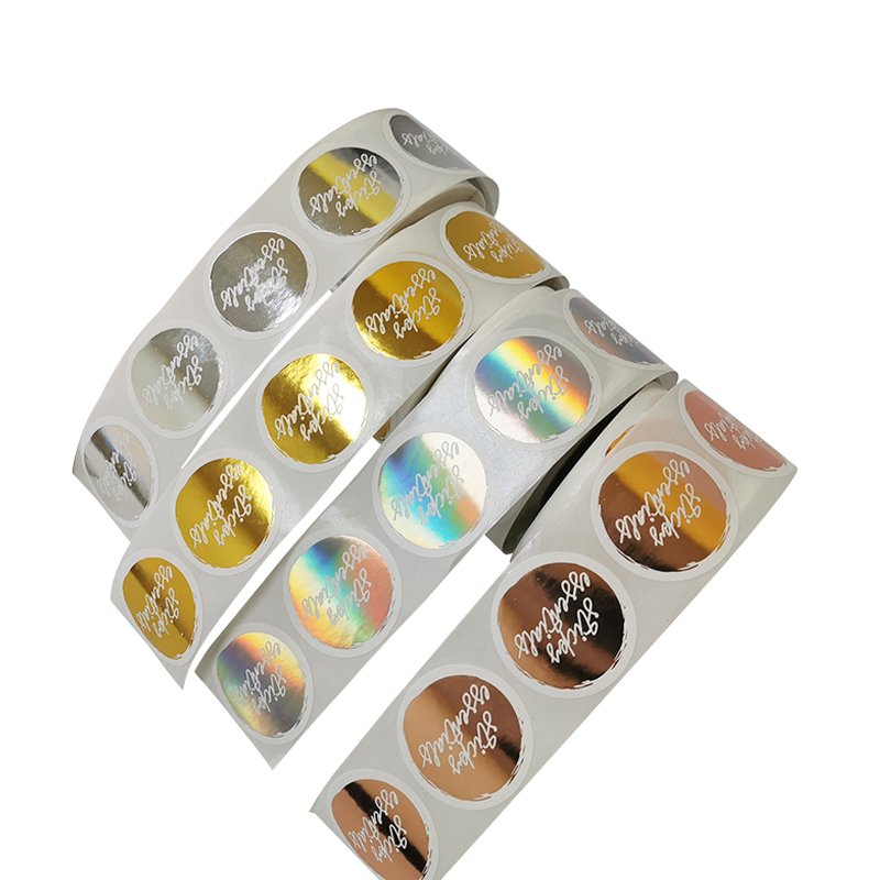 custom bottle rose gold foil round label printing adhesive roll packaging holographic foil sticker for business