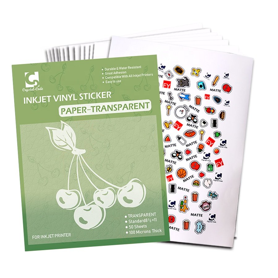 Durable 150 Pcs Per Pack Waterproof Transparent Printed A4 8.5*11 Vinyl Sticker Sheet Paper For Inkjet Printer