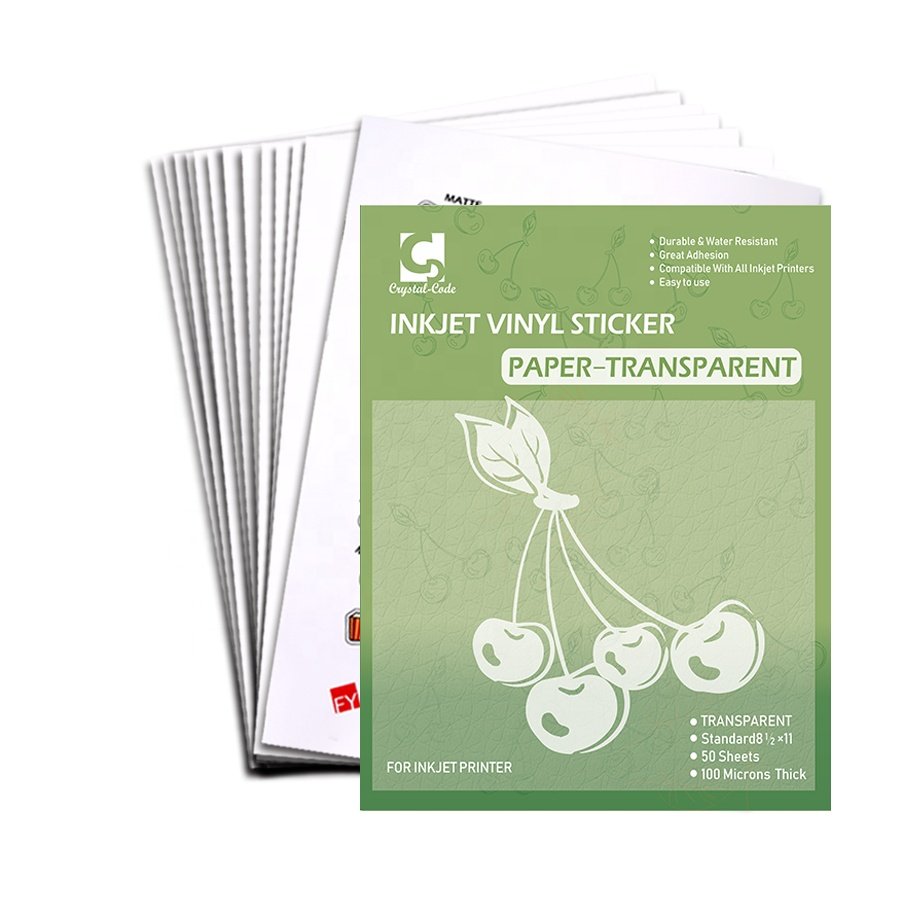 Durable 150 Pcs Per Pack Waterproof Transparent Printed A4 8.5*11 Vinyl Sticker Sheet Paper For Inkjet Printer