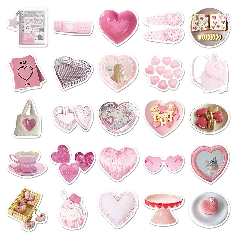 50pcs Factory Wholesale Waterproof Partysu Sticker Decorative Custom Loving Heart INS Style Sticker