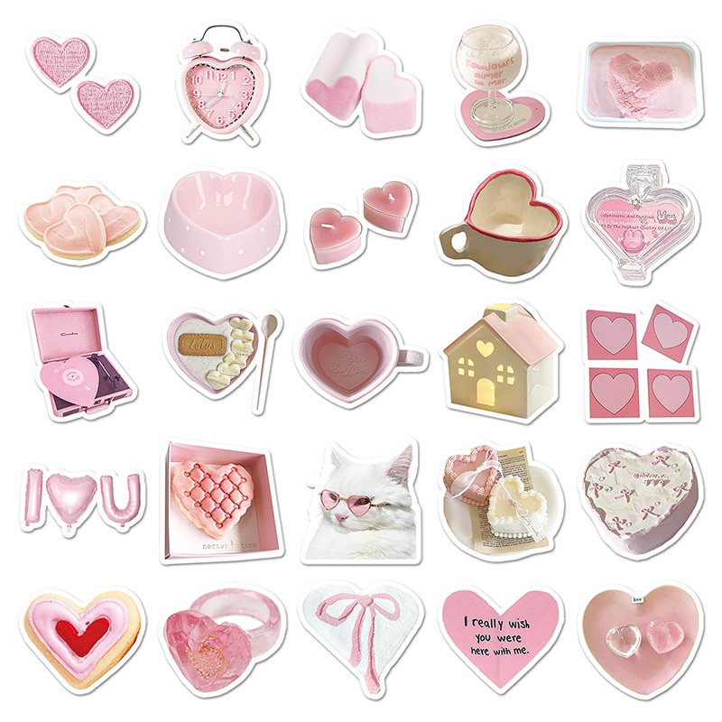 50pcs Factory Wholesale Waterproof Partysu Sticker Decorative Custom Loving Heart INS Style Sticker