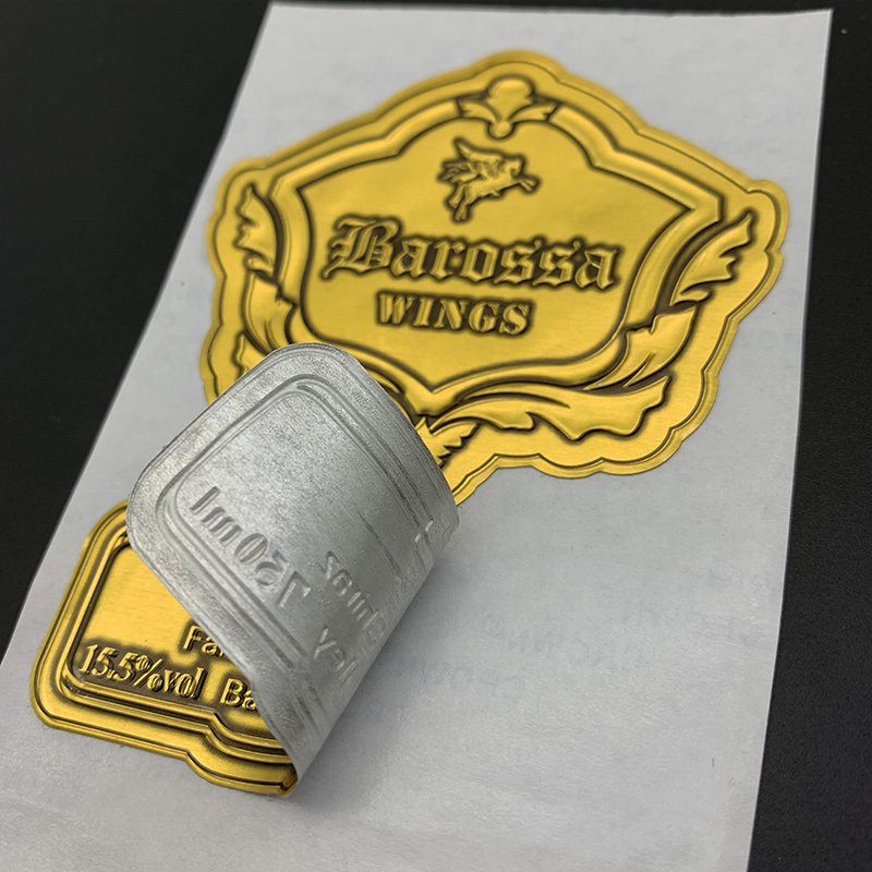 Custom printing whisky private labels metallic wine glass bottle neck labels Stickers