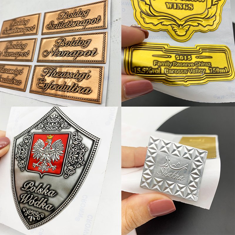 Custom printing whisky private labels metallic wine glass bottle neck labels Stickers