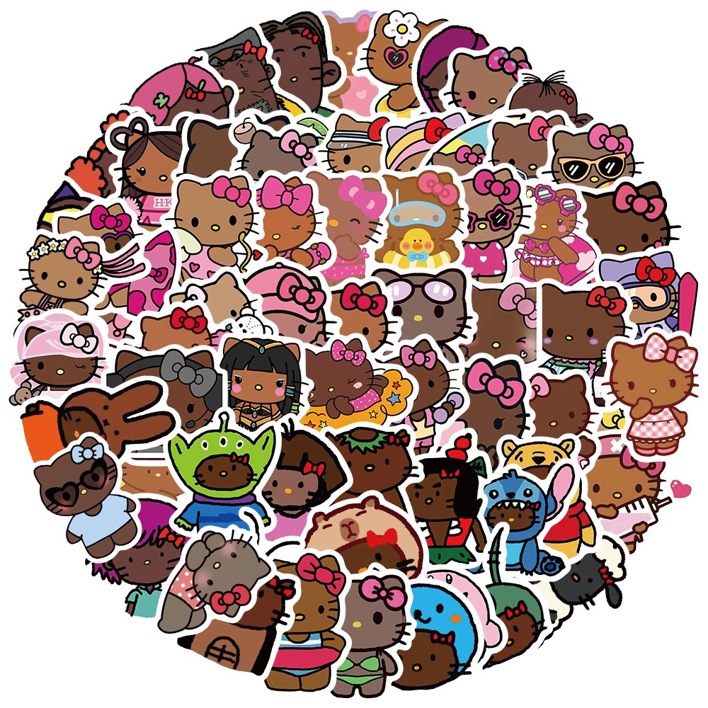 66pcs Cartoon Black Skin Kitten Graffiti Stickers Diy Phone Case Scrapbook Laptop Skateboard Waterproof Decorative Toy Sticker