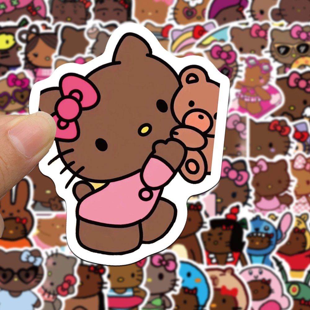 66pcs Cartoon Black Skin Kitten Graffiti Stickers Diy Phone Case Scrapbook Laptop Skateboard Waterproof Decorative Toy Sticker