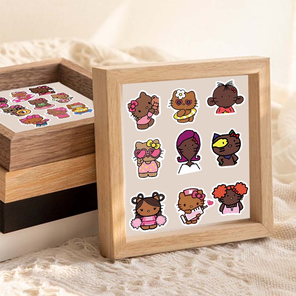 66pcs Cartoon Black Skin Kitten Graffiti Stickers Diy Phone Case Scrapbook Laptop Skateboard Waterproof Decorative Toy Sticker