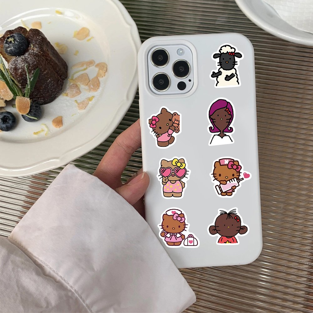 66pcs Cartoon Black Skin Kitten Graffiti Stickers Diy Phone Case Scrapbook Laptop Skateboard Waterproof Decorative Toy Sticker