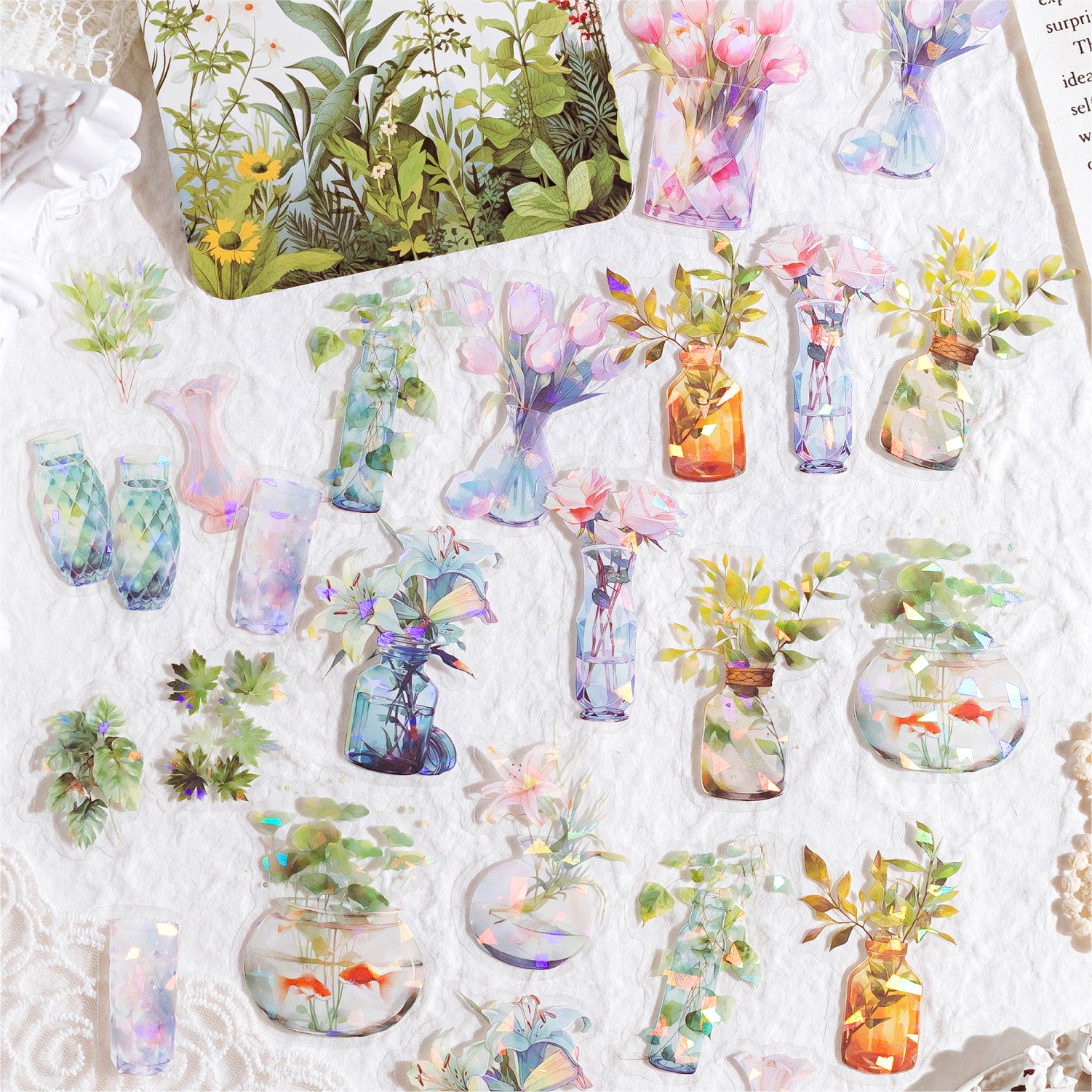 STICKERS PUNK 30 Pcs/pack Green Plants Flower Gold Foil Stickers Set Aesthetics Floral Stickers for Scrapbooking Supplies 05373