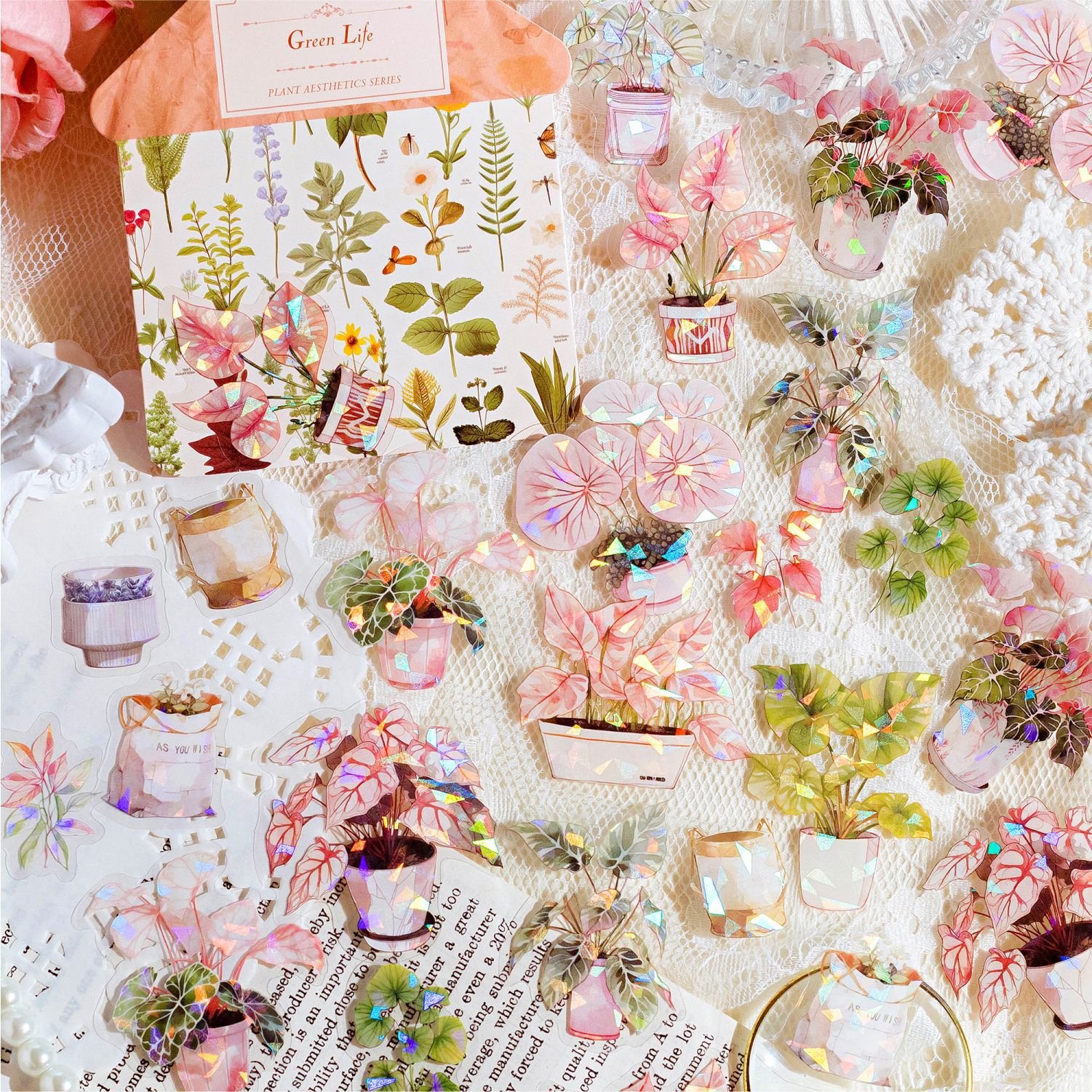 STICKERS PUNK 30 Pcs/pack Green Plants Flower Gold Foil Stickers Set Aesthetics Floral Stickers for Scrapbooking Supplies 05373
