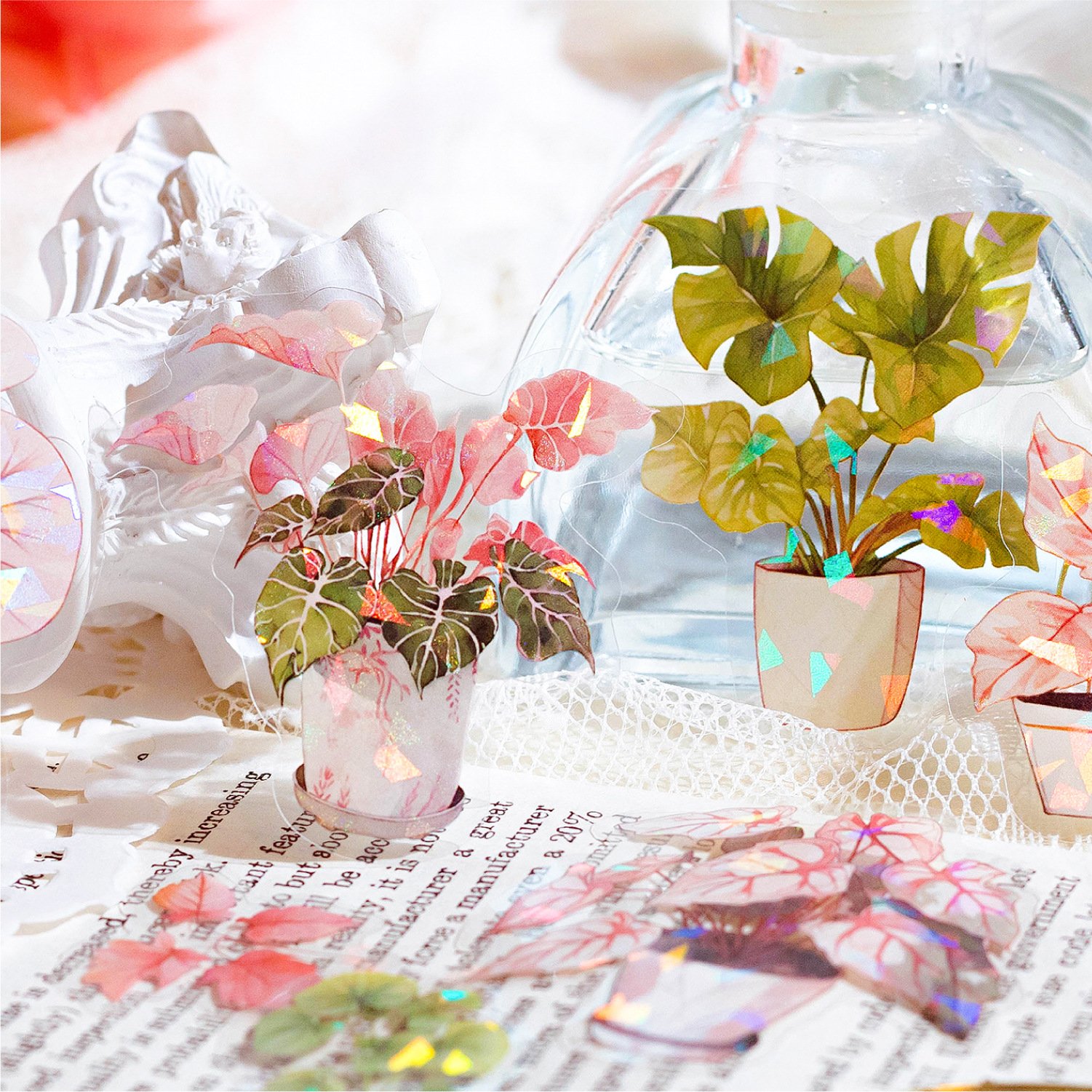 STICKERS PUNK 30 Pcs/pack Green Plants Flower Gold Foil Stickers Set Aesthetics Floral Stickers for Scrapbooking Supplies 05373