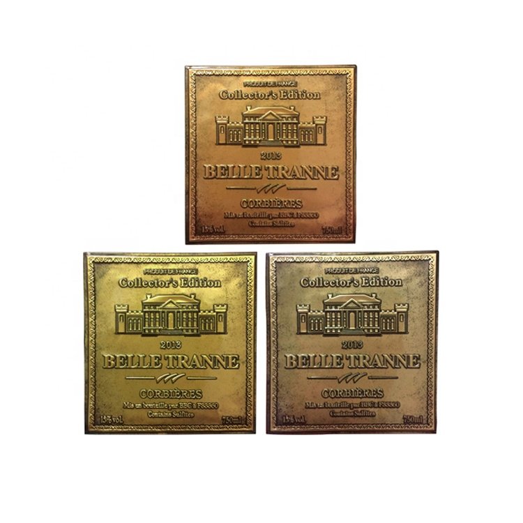 Wholesale Custom Luxury 3d Embossed Luxury Metal Wine Bottle Label Stickers With Adhesive