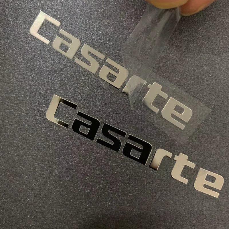 Metallic letters labels custom thin electroform gold nickel 3D logo transfer embossed decals metal stickers with adhesive